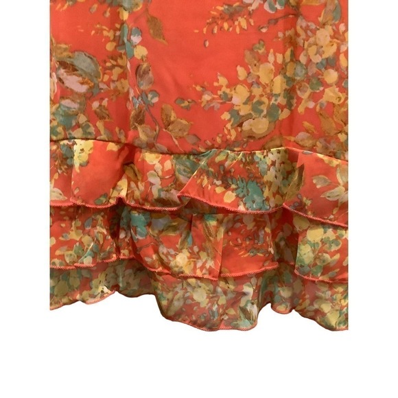 KARIN STEVENS SLEEVELESS ORANGE FLORAL RUFFLE DRESS 10 - Picture 3 of 6